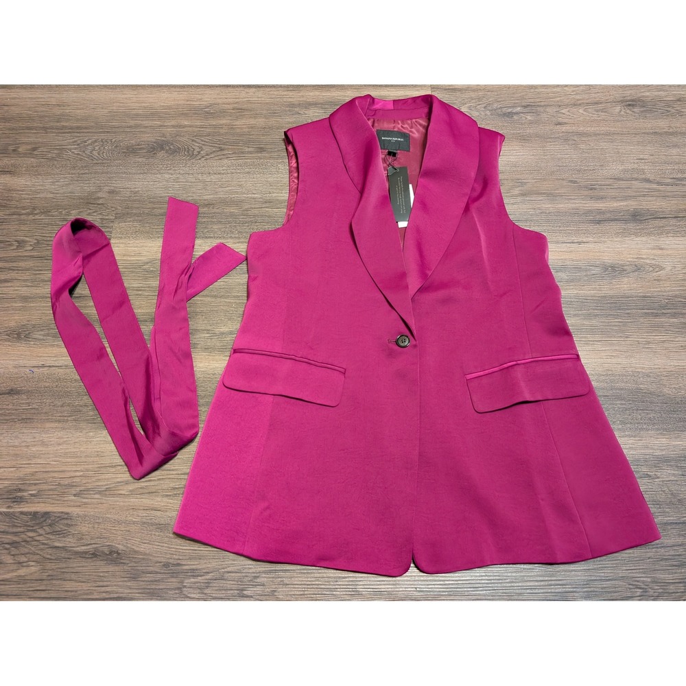 Sleeveless Fuchsia Belted Tailored Vest